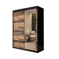 Abiks Meble Armoire Old St T2 à portes coulissantes 200/150/62 2 portes (noir/marron) 