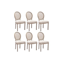 Vente-Unique Lot de 6 chaises - Cannage, tissu et bois d'hévéa - Beige - ANTOINETTE 