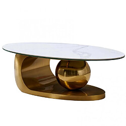 Inside 75 Table basse design BOWL GOLD 130 base métal doré plateau marbre blanc