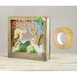 Rayher Cadre bois à motif 3D Paresseux 24 x 24 cm + masking tape doré à paillettes 5 m