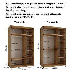 Abiks Meble Armoire à portes coulissantes Davos 3 235.2 x 150 x 60 3 portes coulissante (Blanc/Blanc/Argent) pas cher