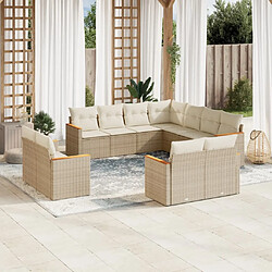 vidaXL Salon de jardin 11 pcs avec coussins beige résine tressée 