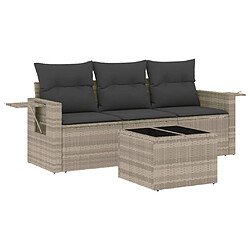 vidaXL Salon de jardin 4 pcs avec coussins gris clair résine tressée