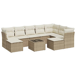 vidaXL Salon de jardin avec coussins 10 pcs beige résine tressée