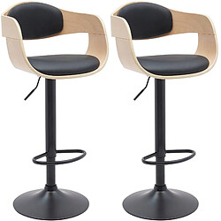 Decoshop26 Set de 2 tabourets de bar chaises hautes pieds trompette en métal noir assise en bois clair et similicuir noir TDB10763 