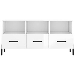 Maison Chic Meuble TV scandinave - Banc TV pour salon Blanc brillant 102x36x50 cm Bois d'ingénierie -MN96483 pas cher