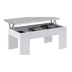 Alter Table basse avec plateau relevable et espace de rangement, blanc avec plateau couleur béton, 100 x 45 x 50 cm (hauteur réglable de 45 à 56 cm).