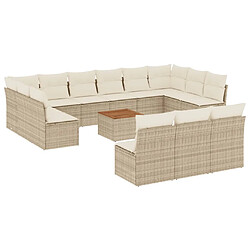 vidaXL Salon de jardin avec coussins 14 pcs beige résine tressée