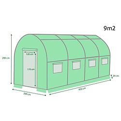 Eurospen Serre de Jardin Tunnel 9m² - bâche armée - avec fenêtres latérales et porte zipée