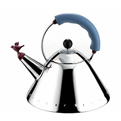 Alessi 9093 Bouilloire en Acier Inoxydable 18/10 Brillant avec Poignée et Sifflet-Oisillon Bleu Clair