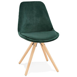 Alterego Chaise vintage 'RICKY' en velours vert et pieds en bois naturel