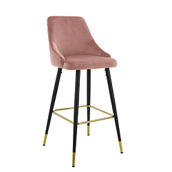 Avis Vivenla Lot de 2 Tabourets de bar design capitonné à l'arrière revêtement en velours rose avec piètement en acier noir et doré collection HUNTER L. 50 x P. 50 x H. 110 cm