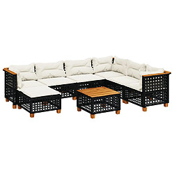 vidaXL Salon de jardin 8 pcs avec coussins noir résine tressée