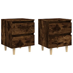 vidaXL Tables de chevet et pieds en bois 2 pcs Chêne fumé 40x35x50 cm