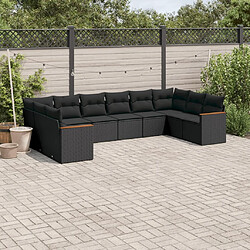 Maison Chic Salon de jardin 10 pcs avec coussins, Ensemble Tables et chaises d'extérieur noir résine tressée -GKD600773