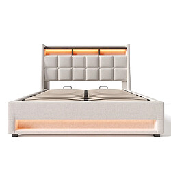 Sweiko Lit coffre 180x200 cm Lit rembourré avec USB Lit simple LED avec sommier à lattes métalliques pour adolescents Sans matelas Beige