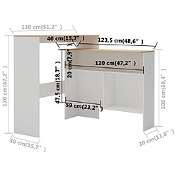 vidaXL Table de bar avec 2 dessus de table Blanc et chêne 130x40x120cm pas cher