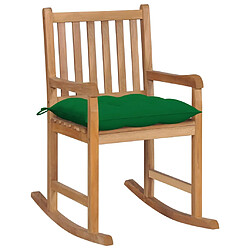 vidaXL Chaise à bascule avec coussin vert Bois de teck solide 