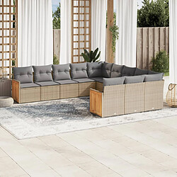 vidaXL Salon de jardin 11 pcs avec coussins beige résine tressée 