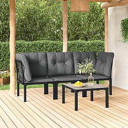 vidaXL Salon de jardin 4 pcs noir et gris résine tressée 