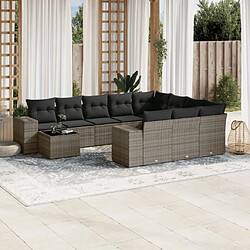 Maison Chic Salon de jardin 11 pcs avec coussins | Ensemble de Table et chaises | Mobilier d'Extérieur gris résine tressée -GKD38888