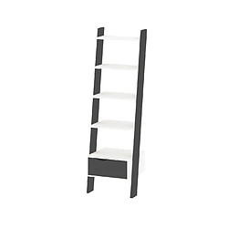 Alter Bibliothèque avec un tiroir et quatre étagères, noir et blanc, 55 x 180 x 48 cm.