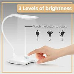 Lampe de bureau LED à variateur tactile à 3 niveaux de luminosité, lampe de bureau avec col de cygne flexible, lampe de jour, lampe de chevet pour lire, travailler, apprendre Blanc