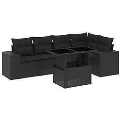 vidaXL Salon de jardin 6 pcs avec coussins noir résine tressée