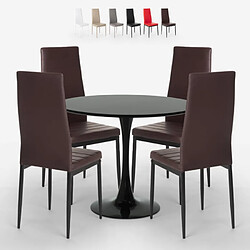 Ahd Amazing Home Design table design Goblete ronde 80cm noir + 4 chaises modernes en similicuir vogue black