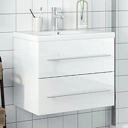 vidaXL Armoire lavabo de salle de bain bassin intégré blanc brillant