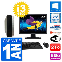 PC HP ProDesk 600 G3 SFF Ecran 22" i3-6100 RAM 8Go Disque 2To Windows 10 Wifi · Occasion 