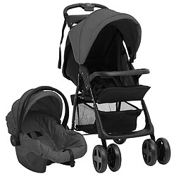 vidaXL Poussette pour bébé 3-en-1 Gris foncé et noir Acier 