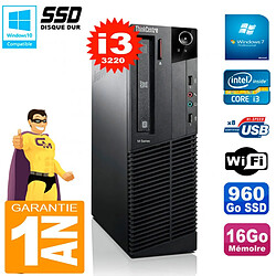 PC Lenovo M92p SFF Core I3-3220 16Go Disque 960Go SSD Graveur DVD Wifi W7 · Occasion 