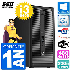 PC Tour HP EliteDesk 800 G2 Intel i3-6100 RAM 32Go SSD 480Go Windows 10 Wifi · Occasion 