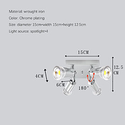 Acheter Universal Projecteur carré de 15cm, projecteur de 220V * 4 plafonniers en fer forgé pivotants, couloir de chambre, balcon, couloir(Gris)