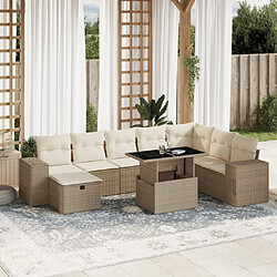 vidaXL Salon de jardin avec coussins 9 pcs beige résine tressée