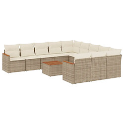 vidaXL Salon de jardin avec coussins 12 pcs beige résine tressée