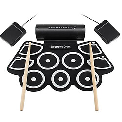 Portable 9 Plaquettes 2 Pédales Roll Électronique jusqu'à Drum Set Kit avec Haut-parleurs Intégrés, Pilons, 3.5mm Câble Audio et Alimentation