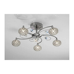 Luminaire Center Semi Plafonnier Cara 5 Ampoules nickel satiné/cristal Coloris : nickel satiné Coloris de l'abat jour : nickel satiné/transparent Diamètre en Cm : 61 Hauteur en Cm : 22 Poids en Kilos : 2,3 Nombre d'ampoules : 5 T