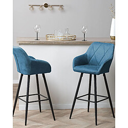 Beliani Tabouret de bar Set de 2 Tissu Bleu azur DARIEN