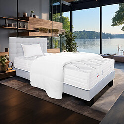 LUXURY LITERIE Ensemble matelas Patriote Mousse 90x190 cm + sommier gris ep20cm + oreiller + couette + Tête de Lit