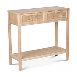 Wadiga Console en Bois 2 Tiroirs Cannage Naturel