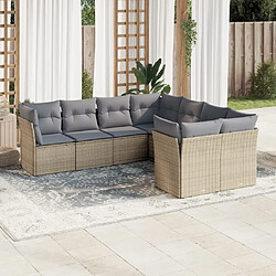 Maison Chic Salon de jardin avec coussins 8 pcs | Ensemble de Table et chaises | Mobilier d'Extérieur beige résine tressée -GKD10001