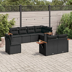 vidaXL Salon de jardin 8 pcs avec coussins noir résine tressée 