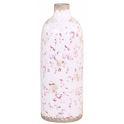 L'Héritier Du Temps Vase Soliflore Cannes Pot de Fleurs en Terre Cuite Emaillée avec Motif Floral Couleur Crème et Rose 11,5x11,5x31,5cm