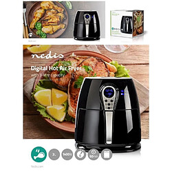 NEDIS Friteuse sans huile Air Fryer 3L 1400W avec Tiroir amovible revêtement anti-adhérant 80-200 °C + Minuteur numérique 