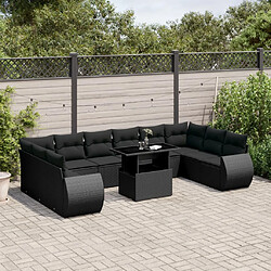 vidaXL Salon de jardin 11 pcs avec coussins noir résine tressée 