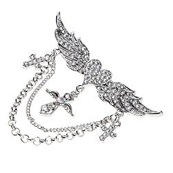 Acheter strass volant ailes coeur croix chaîne gland broche collier argent