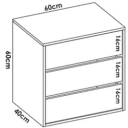 Pegane Commode à 3 tiroirs pour armoire coloris blanc - Longueur 60 x Profondeur 40 x Hauteur 60 cm