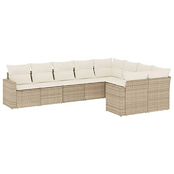 vidaXL Salon de jardin avec coussins 9 pcs beige résine tressée